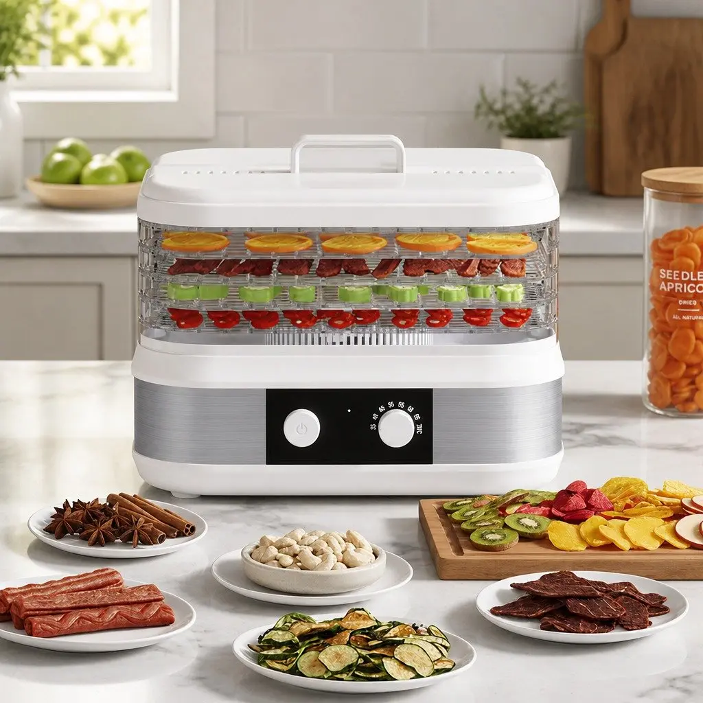 Food Dehydrator White 5 Adjustable Trays Stainless Steel Stepless Temperature Control