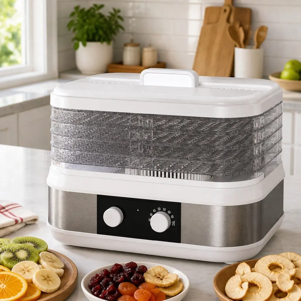 Food Dehydrator White 5 Adjustable Trays Stainless Steel Stepless Temperature Control