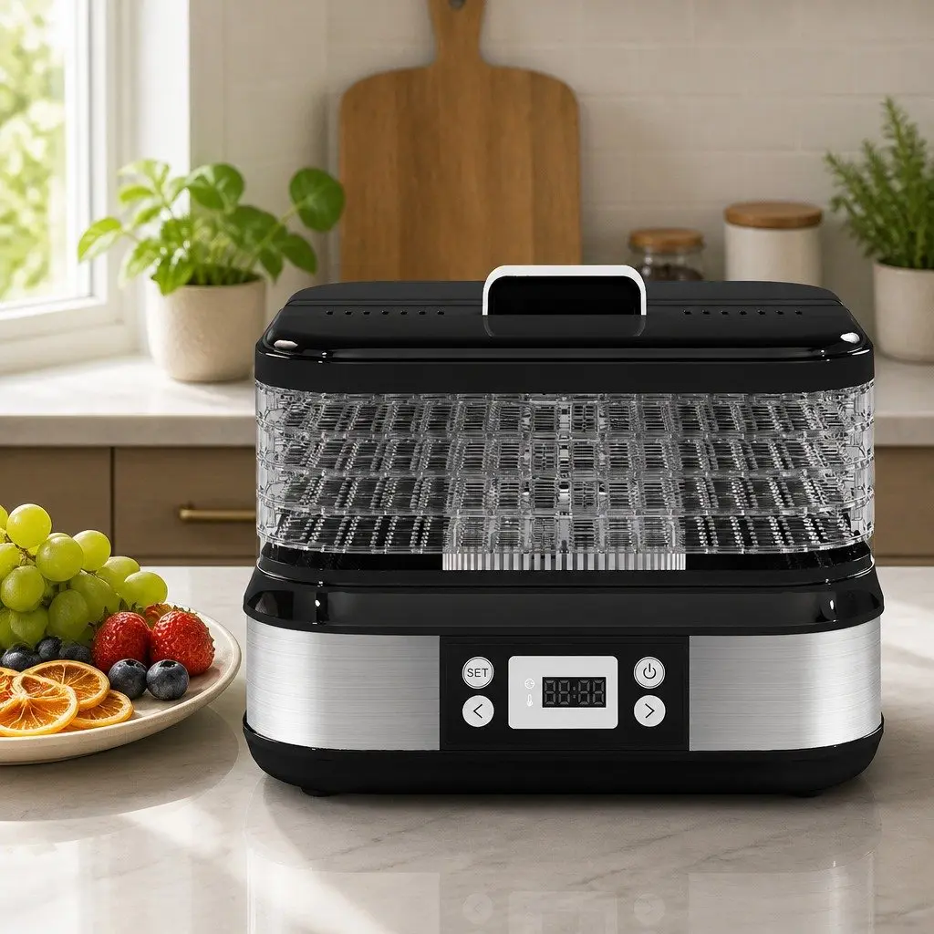 5 Tray Food Dehydrator Black Stainless Steel Digital LED Controls