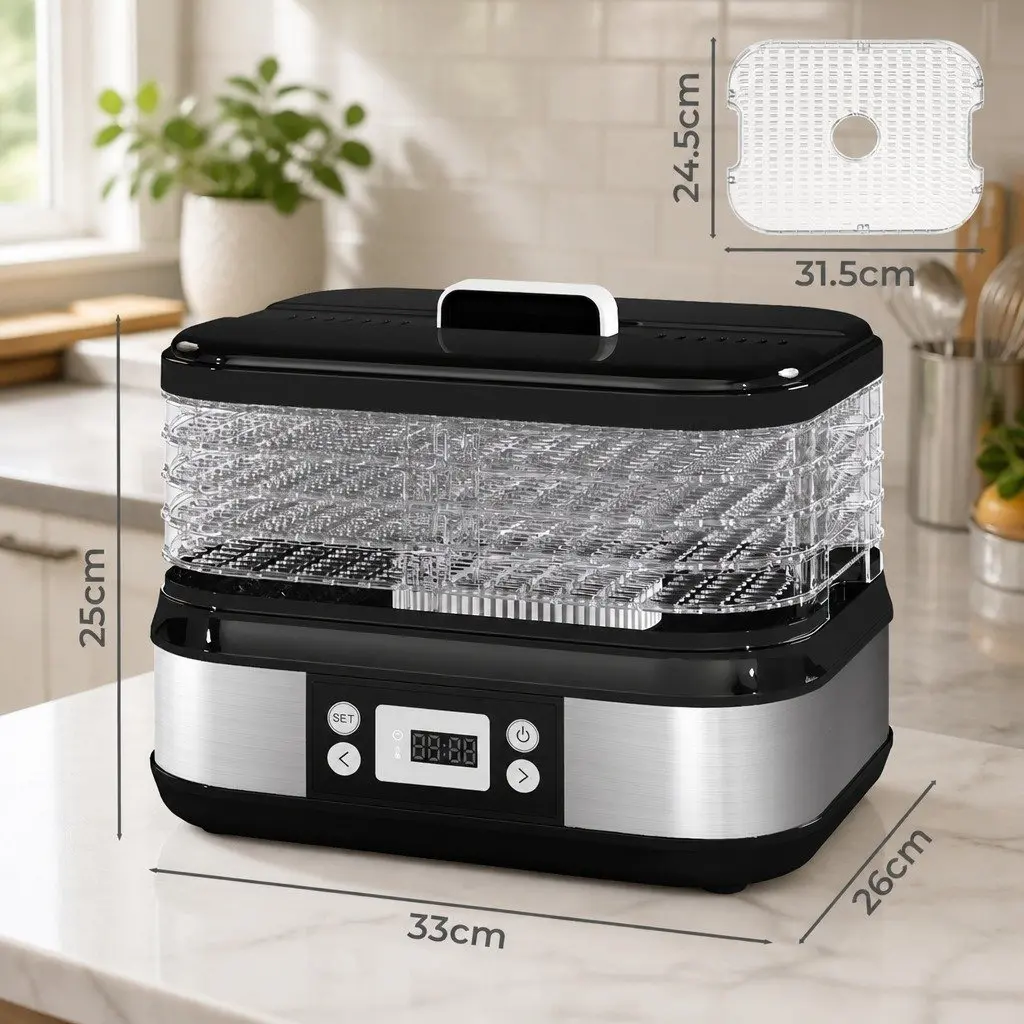 5 Tray Food Dehydrator Black Stainless Steel Digital LED Controls