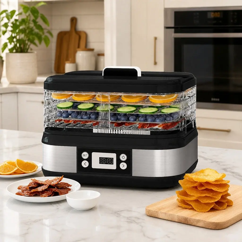 5 Tray Food Dehydrator Black Stainless Steel Digital LED Controls