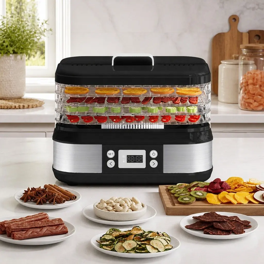 5 Tray Food Dehydrator Black Stainless Steel Digital LED Controls