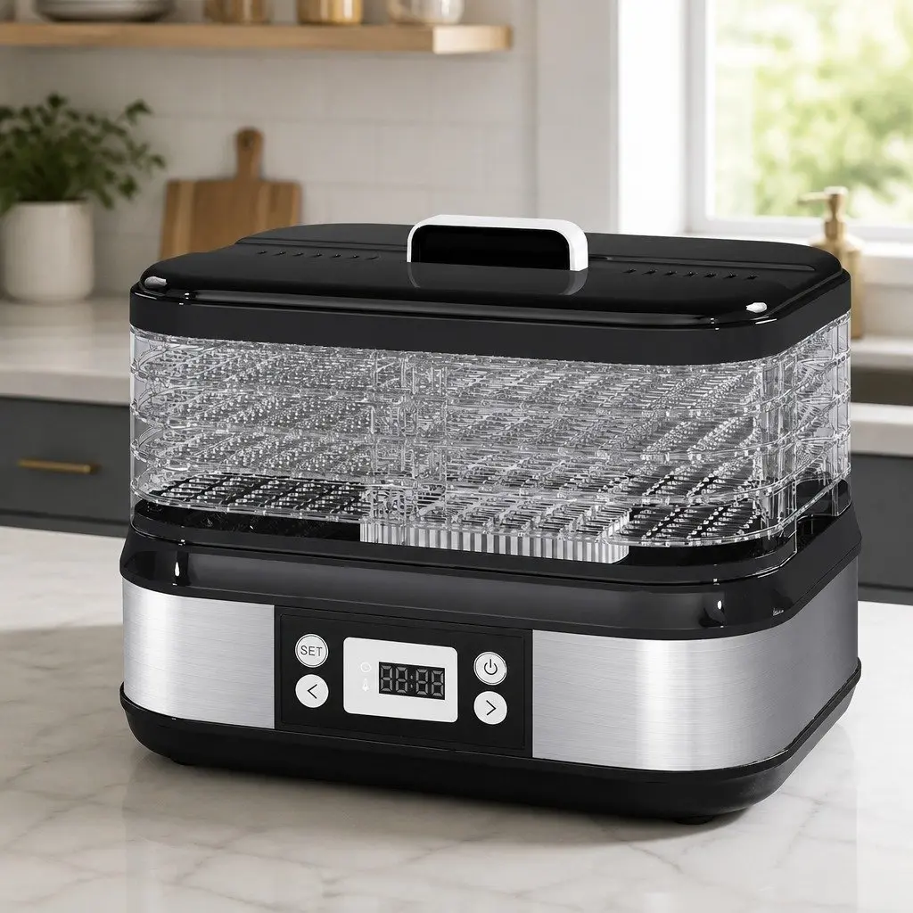 5 Tray Food Dehydrator Black Stainless Steel Digital LED Controls