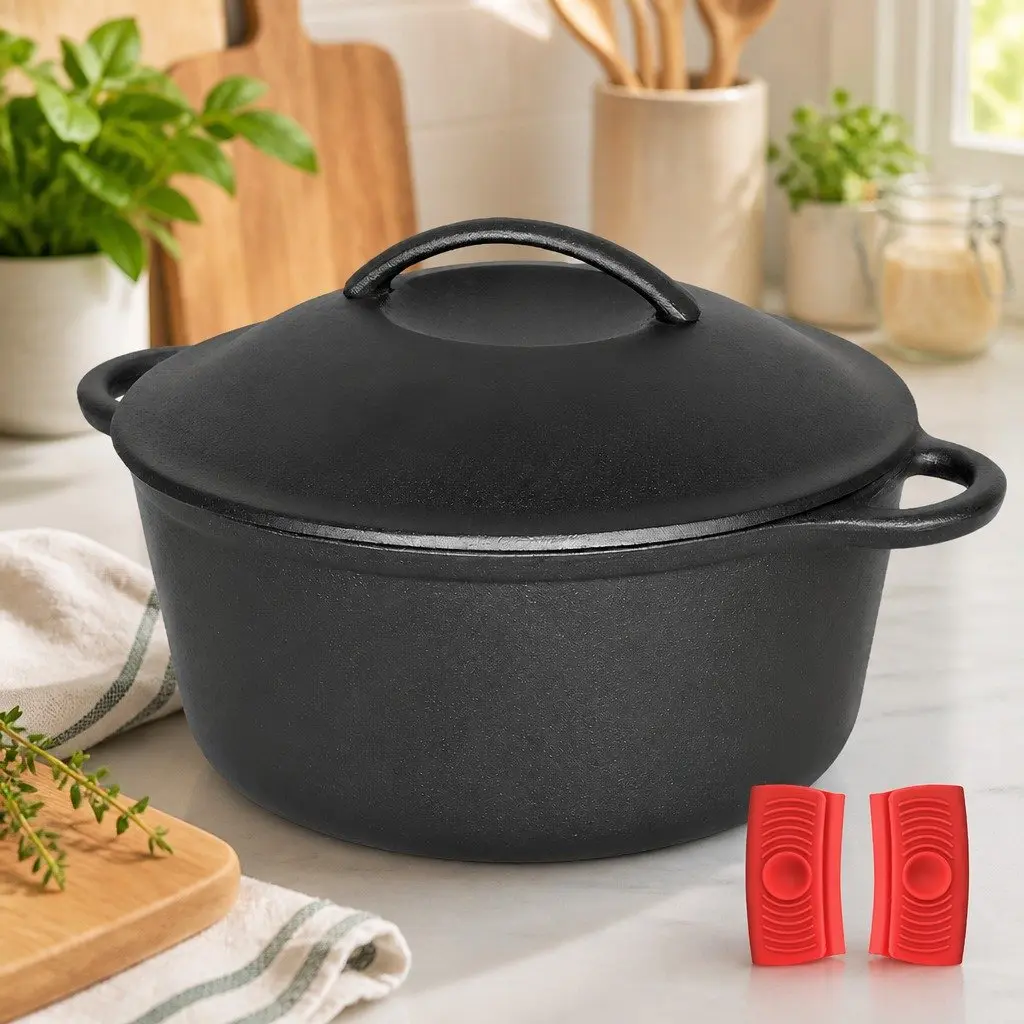 6.6L Cast Iron Dutch Oven Heavy Duty Casserole Pot Stockpot for Home & Camp