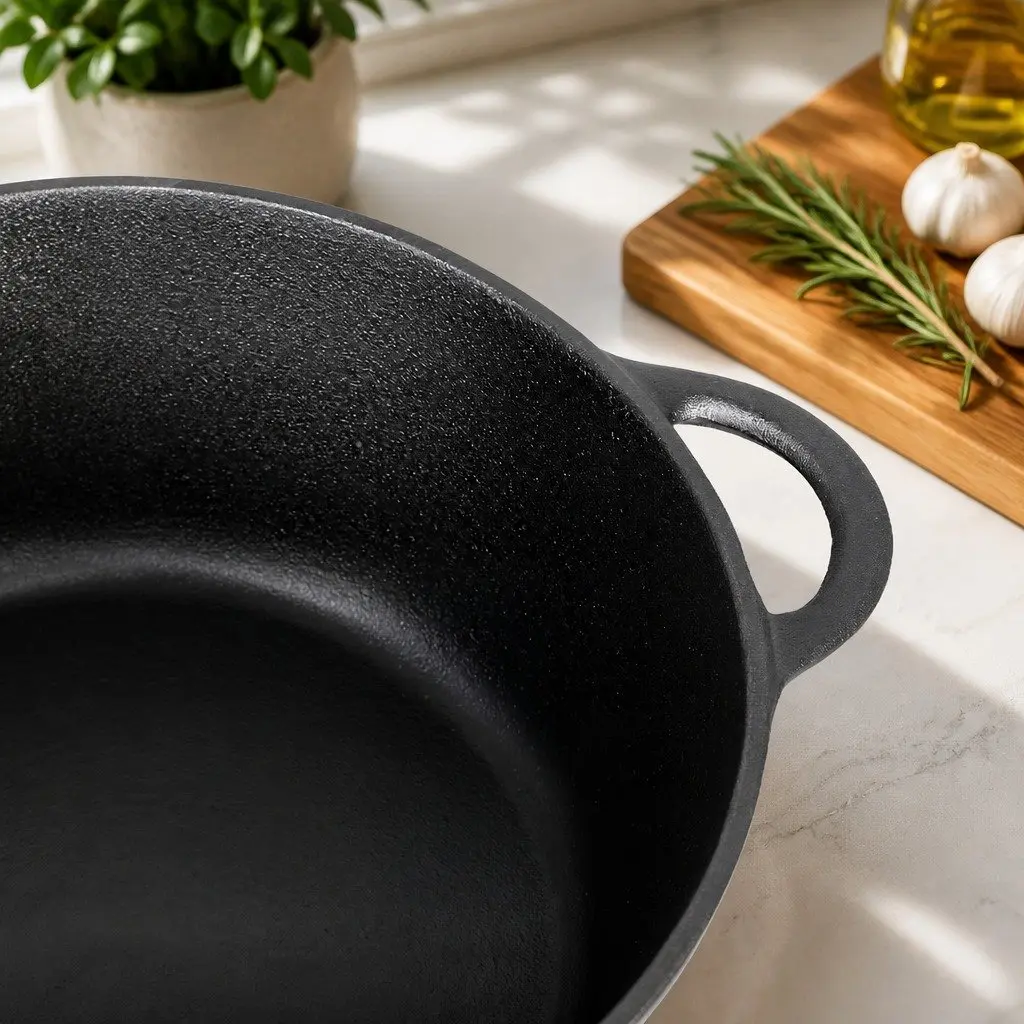 Cast Iron Dutch Oven Black 6.6L Heavy Duty Casserole Pot for Home and Camp Cooking