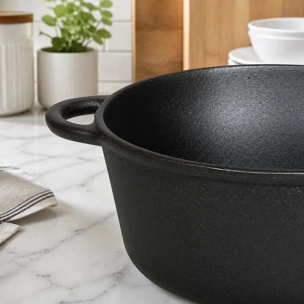 Cast Iron Dutch Oven Black 6.6L Heavy Duty Casserole Pot for Home and Camp Cooking