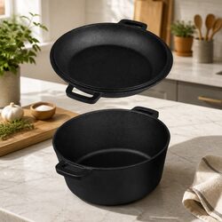 Cast Iron Double Dutch Oven 5.84L 2-in-1 Shallow Pan Deep Pot Cooking Set