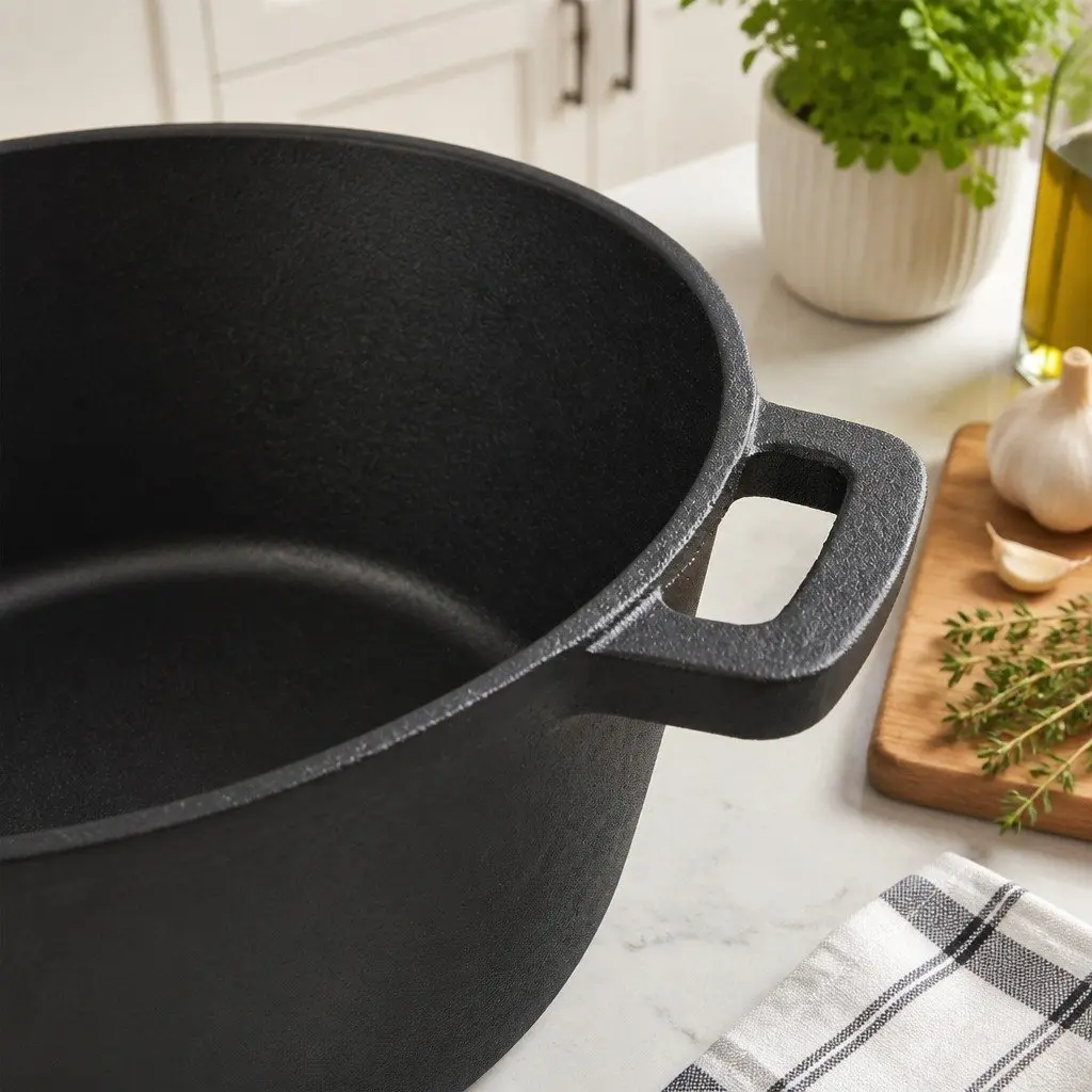 Cast Iron Double Dutch Oven Black 5.84L 2-in-1 Shallow Pan Deep Pot Cooking Set