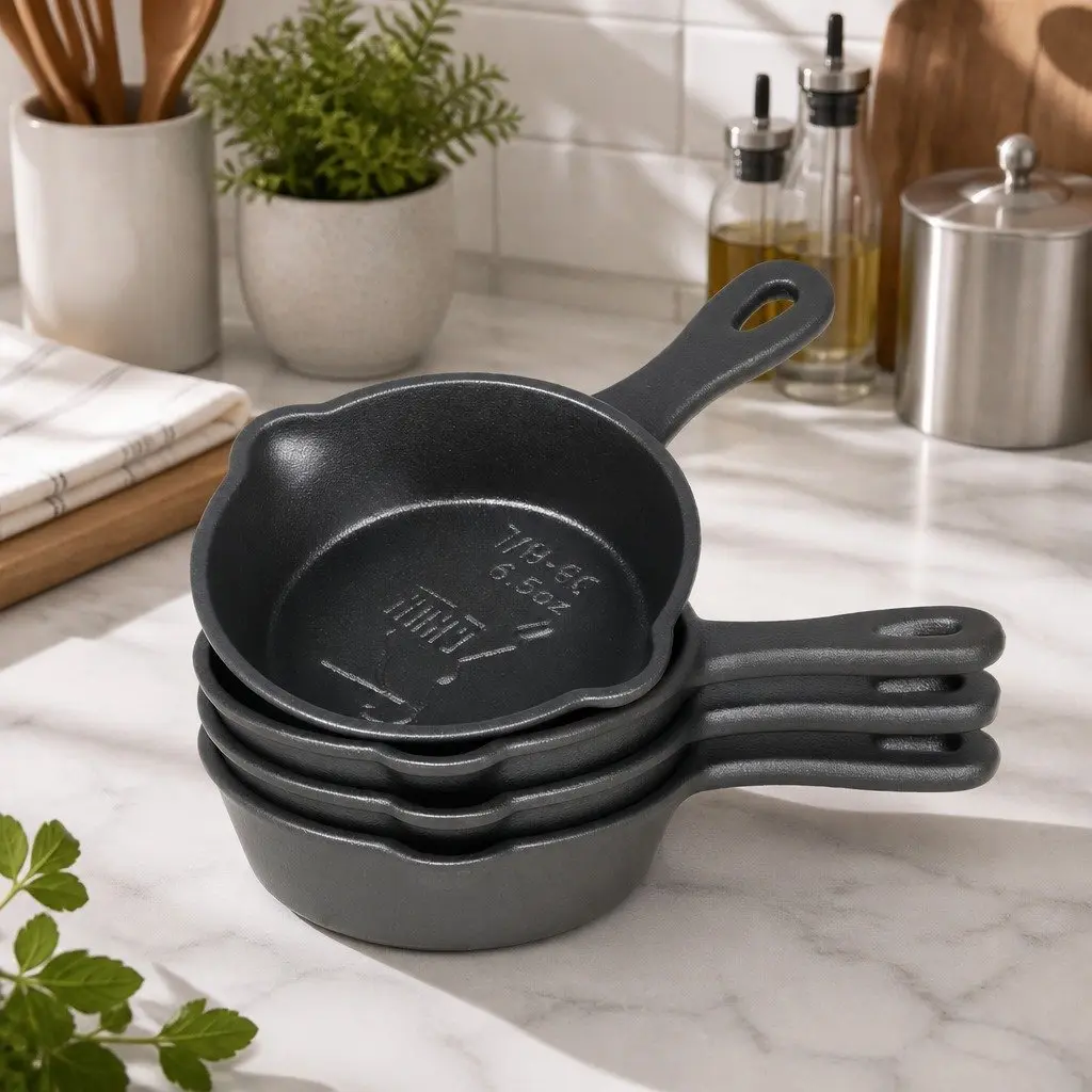 Mini Cast Iron Frying Pan Set Black 8.5cm Non-Stick Cookware
