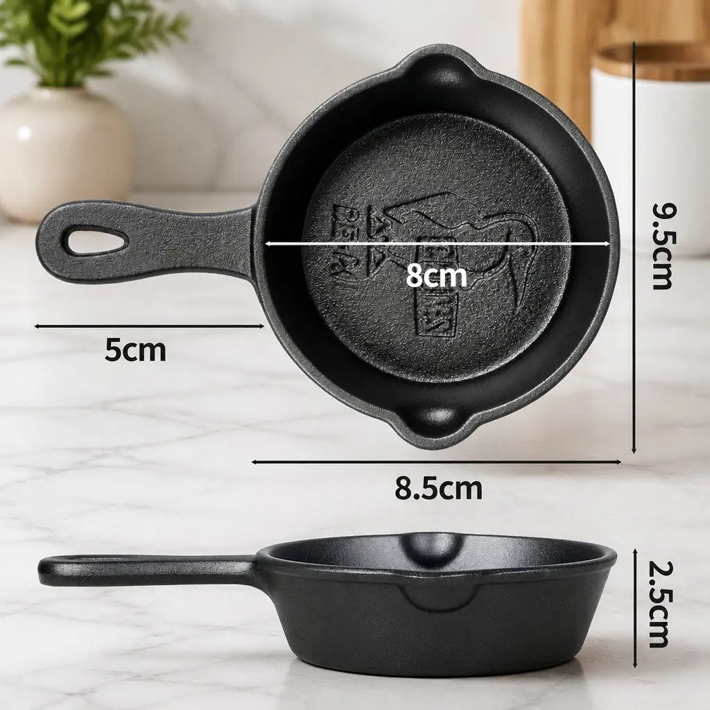 Mini Cast Iron Frying Pan Set Black 8.5cm Non-Stick Cookware