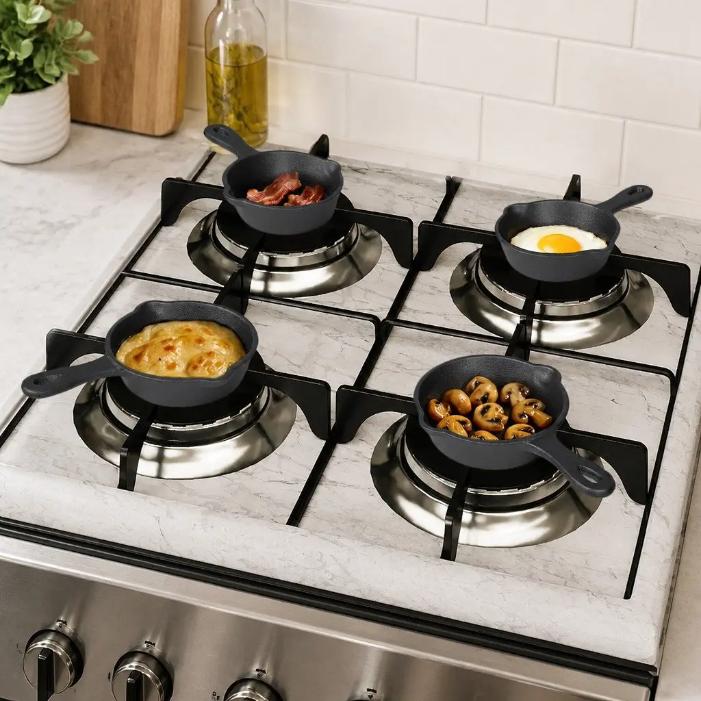 Mini Cast Iron Frying Pan Set Black 8.5cm Non-Stick Cookware
