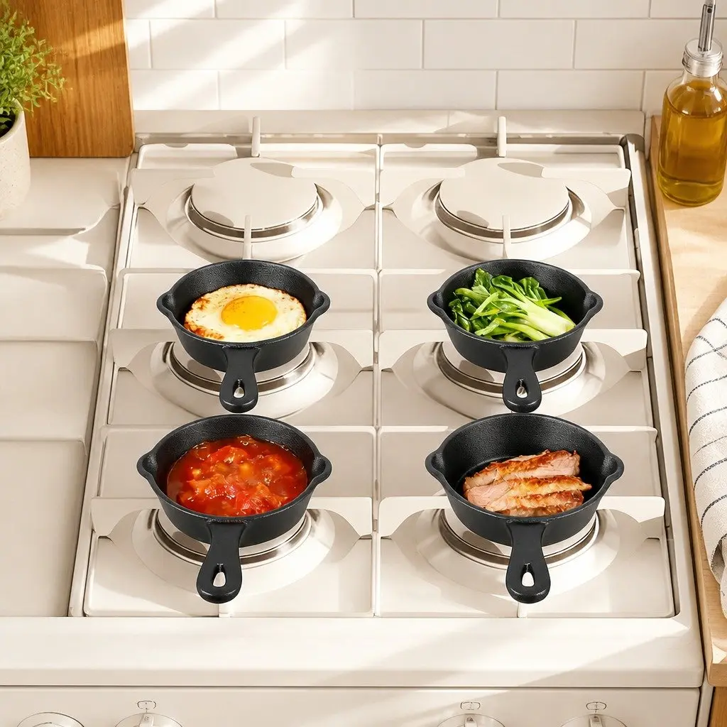 Mini Cast Iron Frying Pan Set Black 8.5cm Non-Stick Cookware