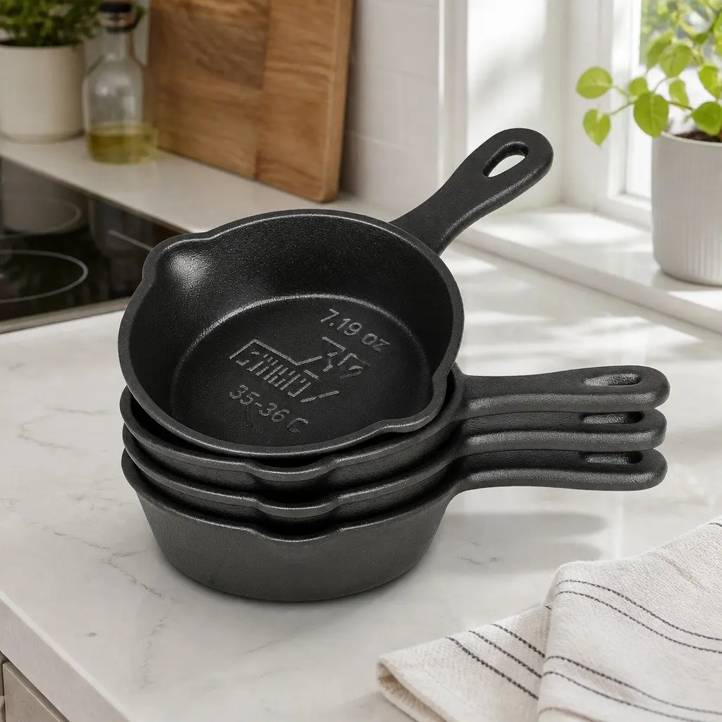 Mini Cast Iron Frying Pan Set Black 8.5cm Non-Stick Cookware