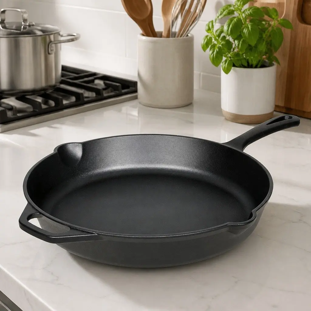Cast Iron Skillet Black 32.5cm Non Stick Heavy-duty Cookware for Stovetop and Oven
