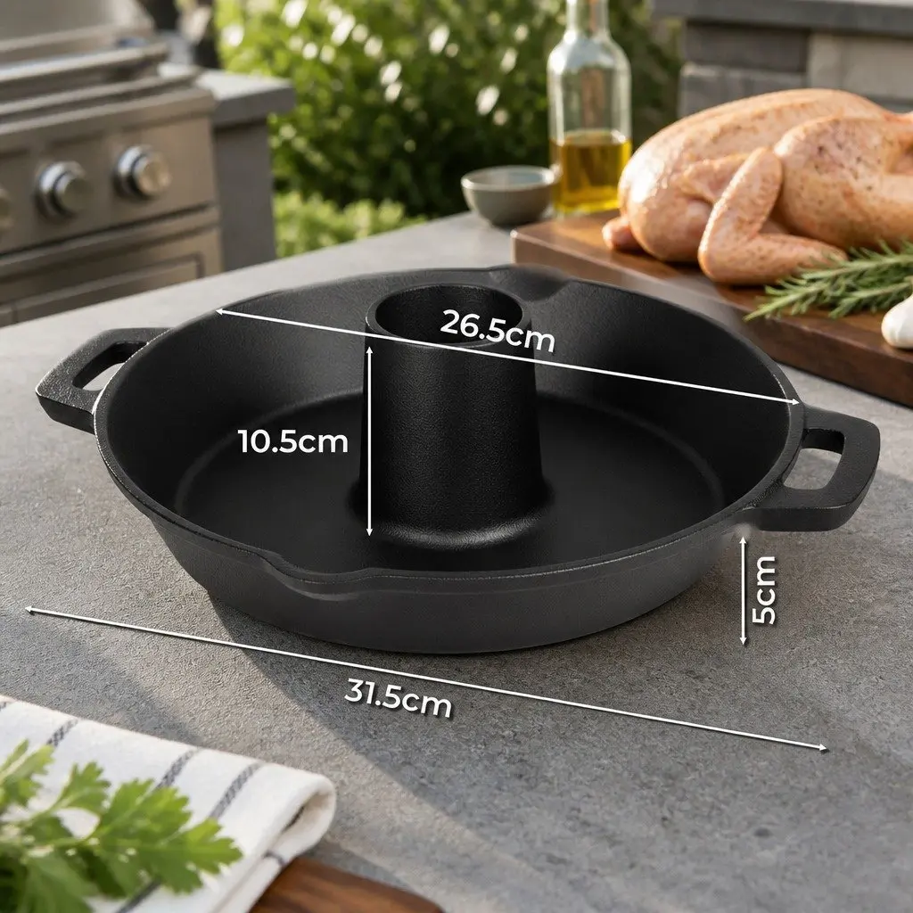 Cast Iron Roaster Stand Chicken Beer Can Holder Dutch Oven Pan Kitchen Outdoor