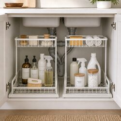 Under Sink Storage Rack 2-Tier Sliding Cabinet Organiser Kitchen Bathroom