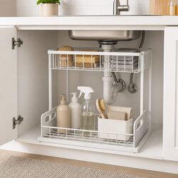 Under Sink Storage Rack 2-Tier Sliding Cabinet Organiser Kitchen Bathroom