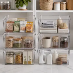 Clear Plastic Storage Bins 6 Piece Set Pantry Fridge Organizer Boxes Handles