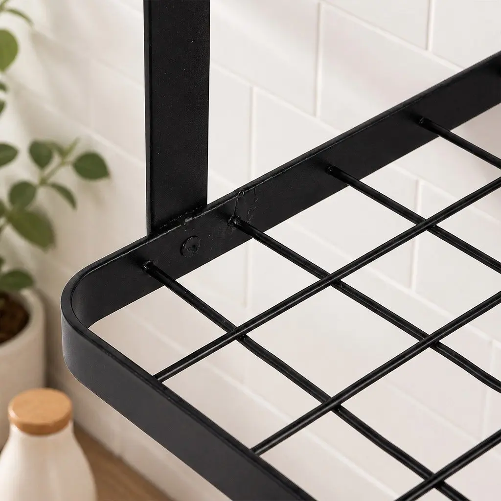 Wall Mounted Pot Pan Rack with Shelf and Hooks