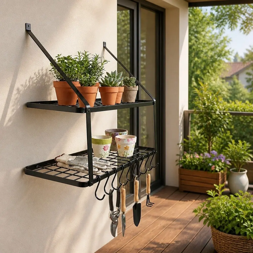 Wall Mounted Pot Pan Rack with Shelf and Hooks