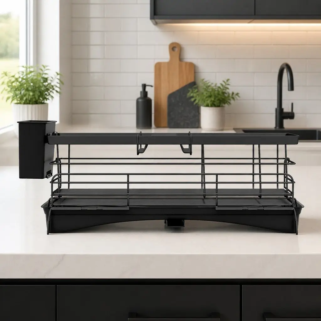 Expandable Dish Drying Rack Drain Bowl Holder Kitchen Countertop Space Saving