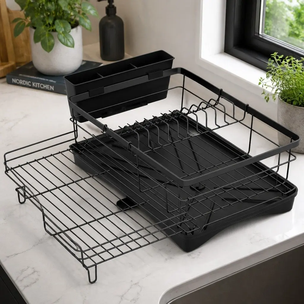 Expandable Dish Drying Rack Drain Bowl Holder Kitchen Countertop Space Saving