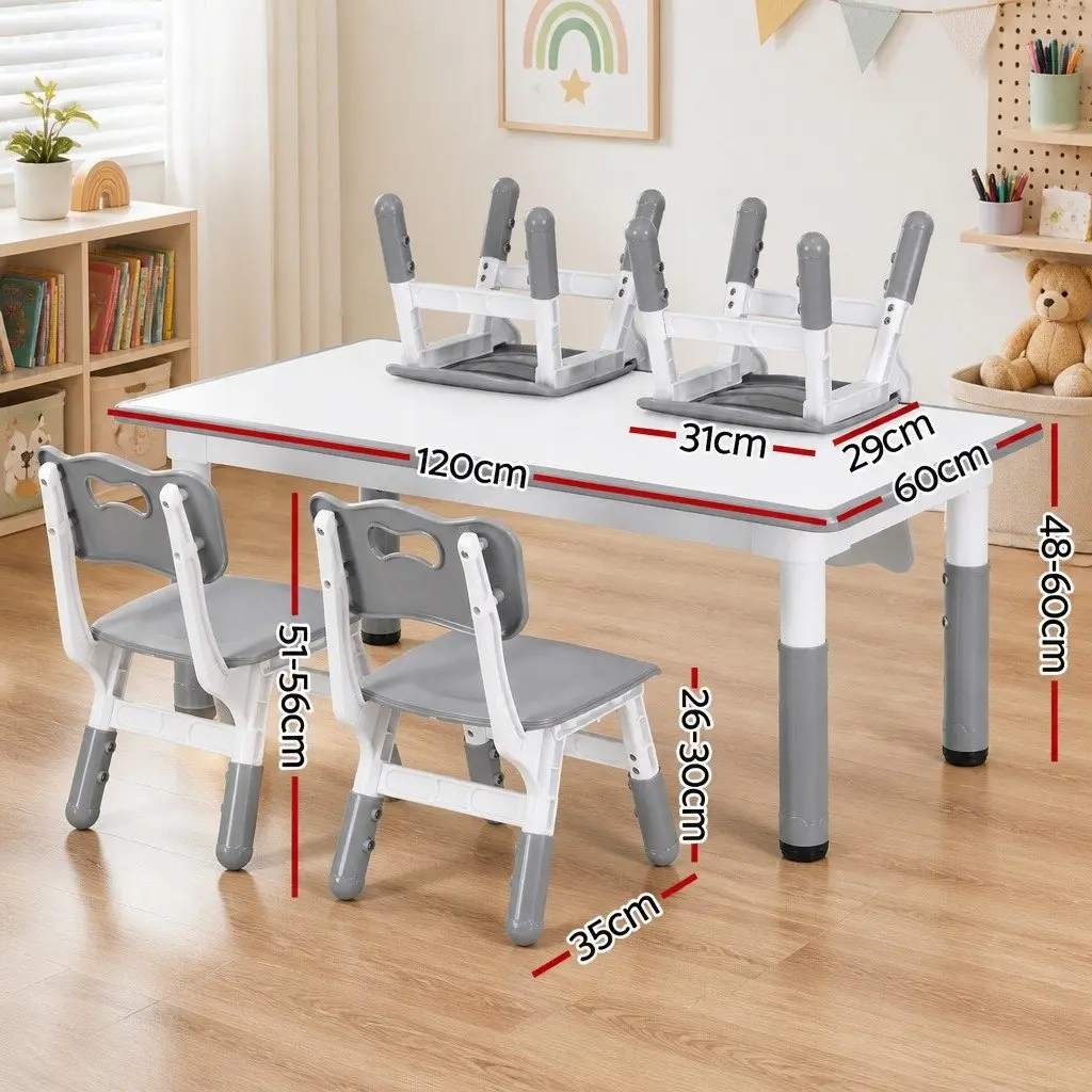 Kids Table and Chairs Set Grey Height Adjustable Draw-on Tabletop