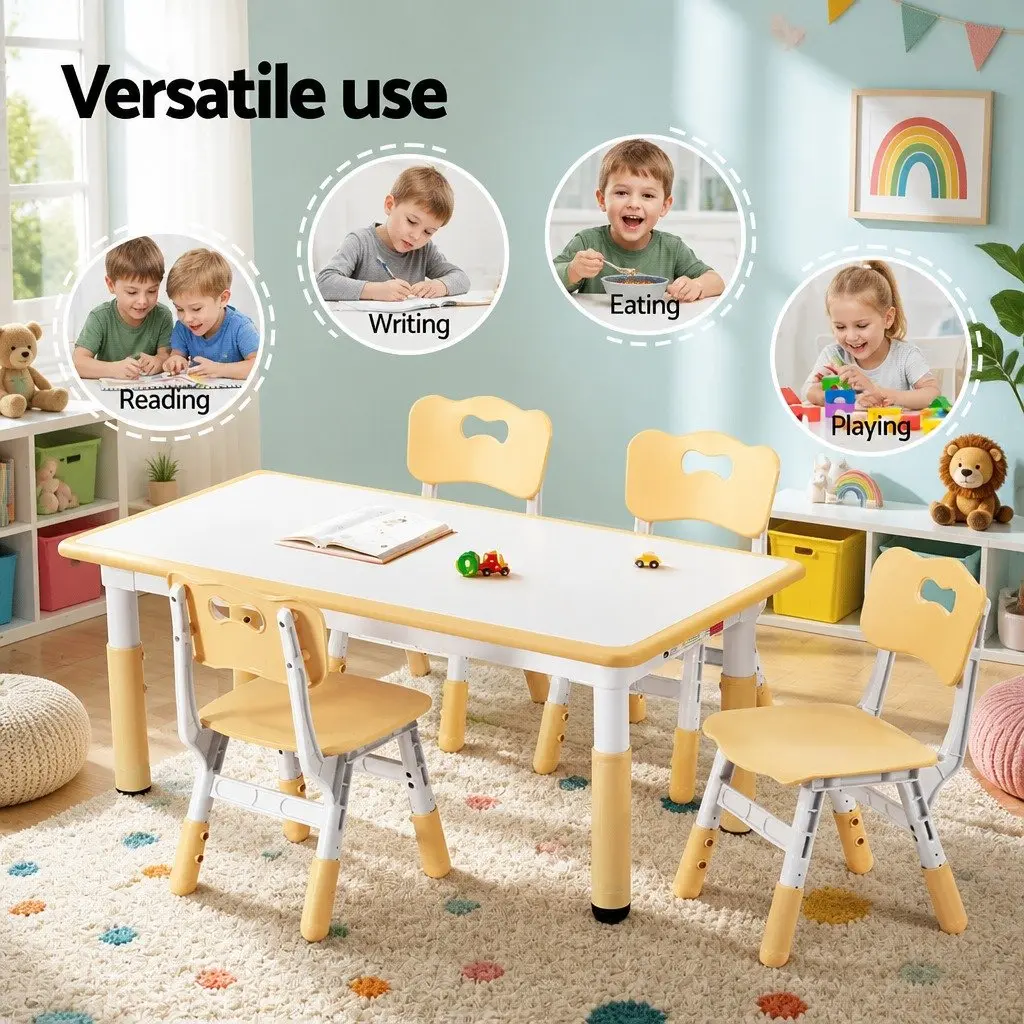 Kids Table and 4 Chairs Set Height Adjustable Activity Desk Drawing Toddler