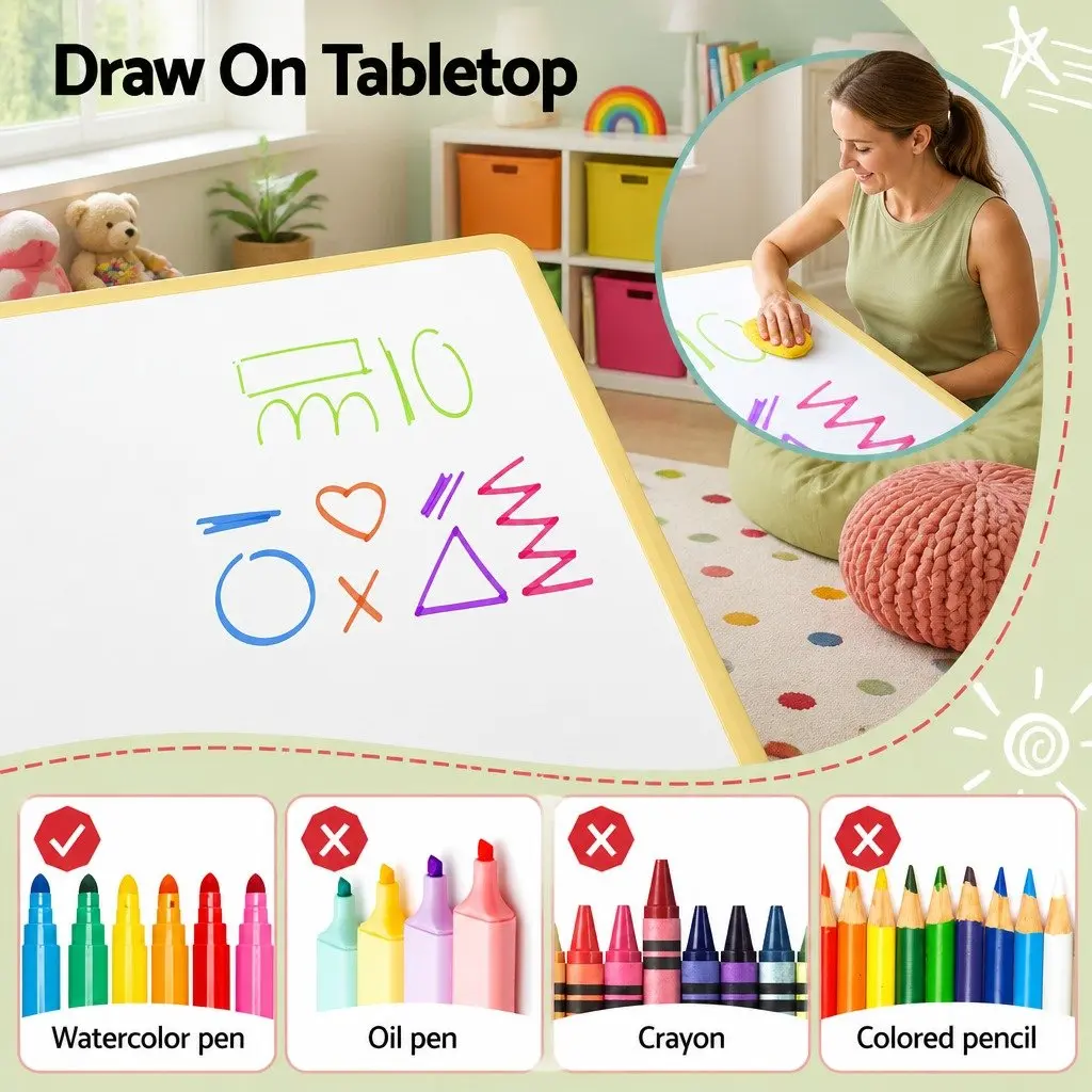 Kids Table and 4 Chairs Set Height Adjustable Activity Desk Drawing Toddler