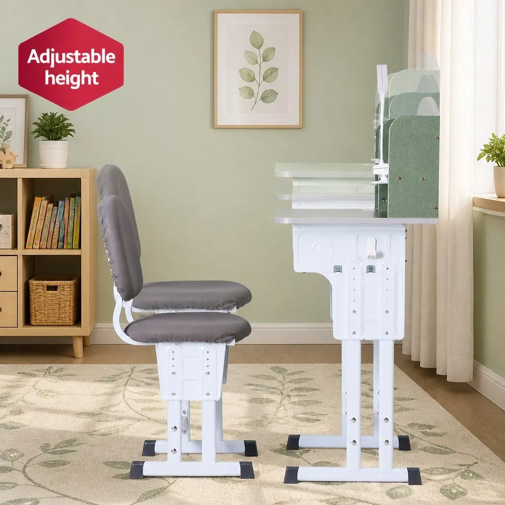 Kids Study Desk Chair Set Green Height Adjustable Ergonomic with LED Lamp