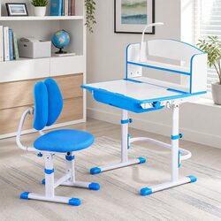 Kids Study Desk Chair Set Height Adjustable Ergonomic Table LED Lamp Blue