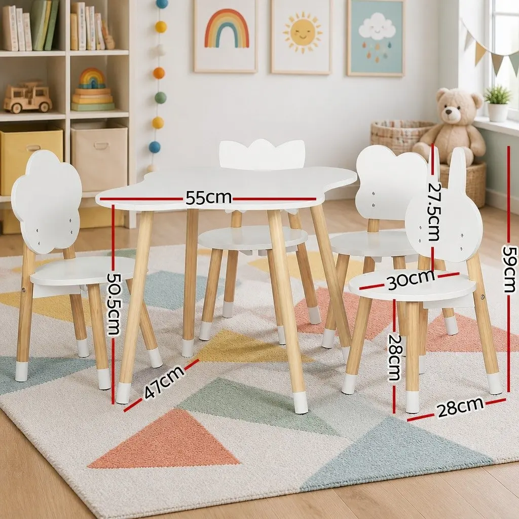 Kids Table and Chairs Set 5 Piece Children Activity Study Play Desk White