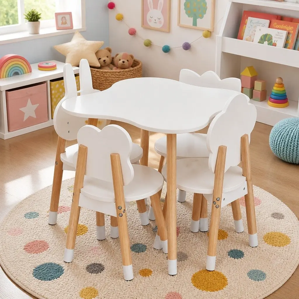 Kids Table and Chairs Set 5 Piece Children Activity Study Play Desk White
