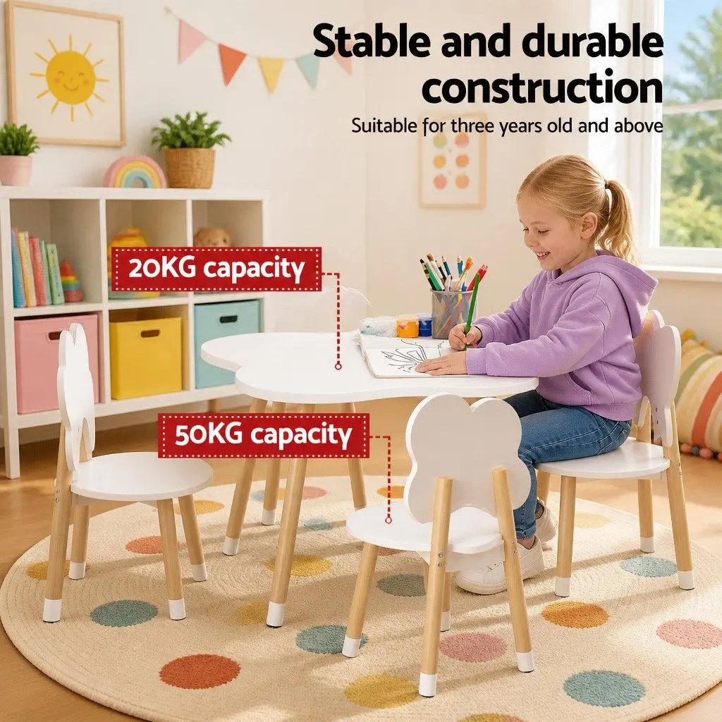 Kids Table and Chairs Set 5 Piece Children Activity Study Play Desk White