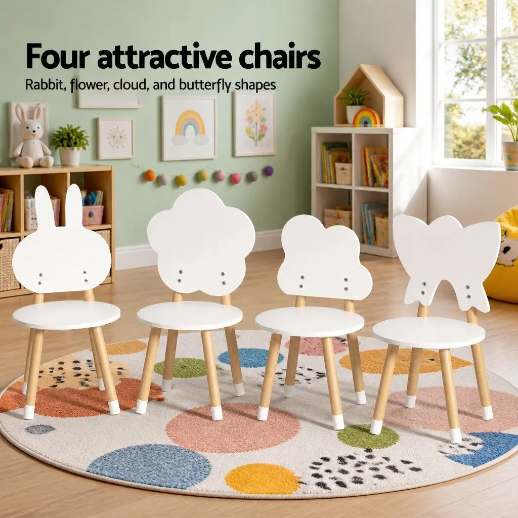 Kids Table and Chairs Set 5 Piece Children Activity Study Play Desk White