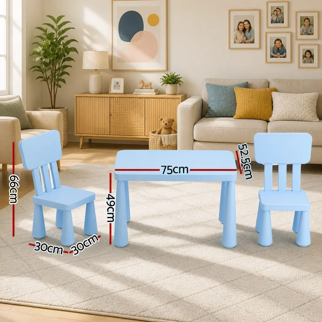 Kids Table and Chairs Set Blue Non-toxic PP Material Smooth Edges Sturdy Construction