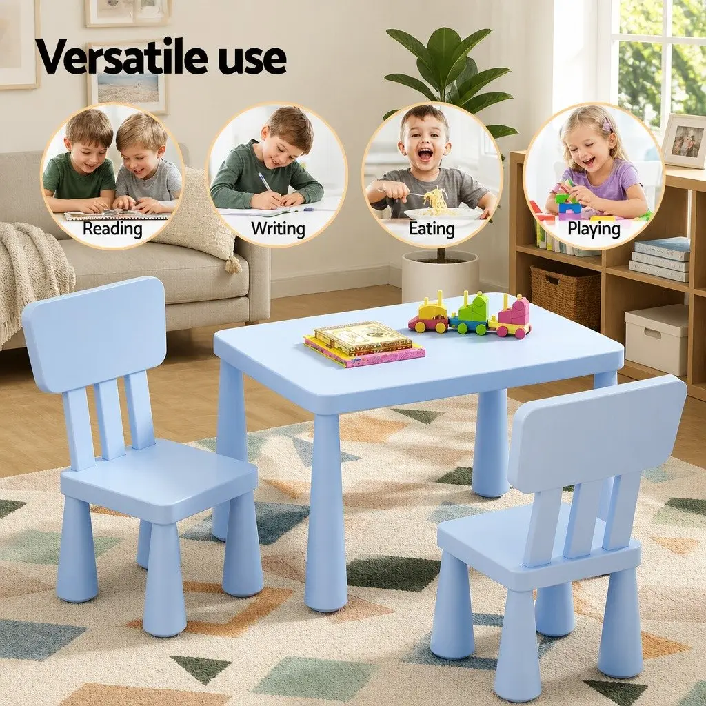 Kids Table and Chairs Set Blue Non-toxic PP Material Smooth Edges Sturdy Construction