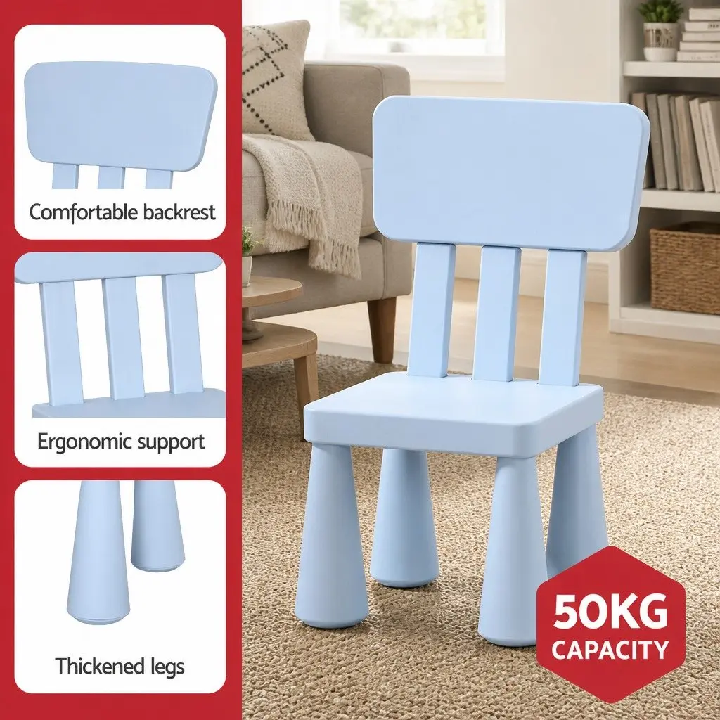 Kids Table and Chairs Set Blue Non-toxic PP Material Smooth Edges Sturdy Construction