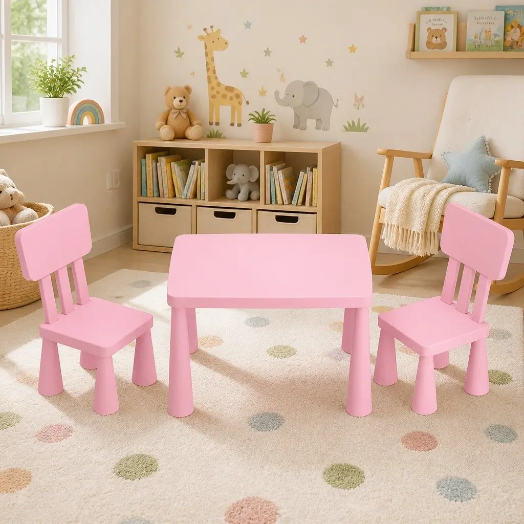 Kids Table and Chairs Set Pink 3 Years and Above Sturdy Construction Smooth Edges Easy to Clean