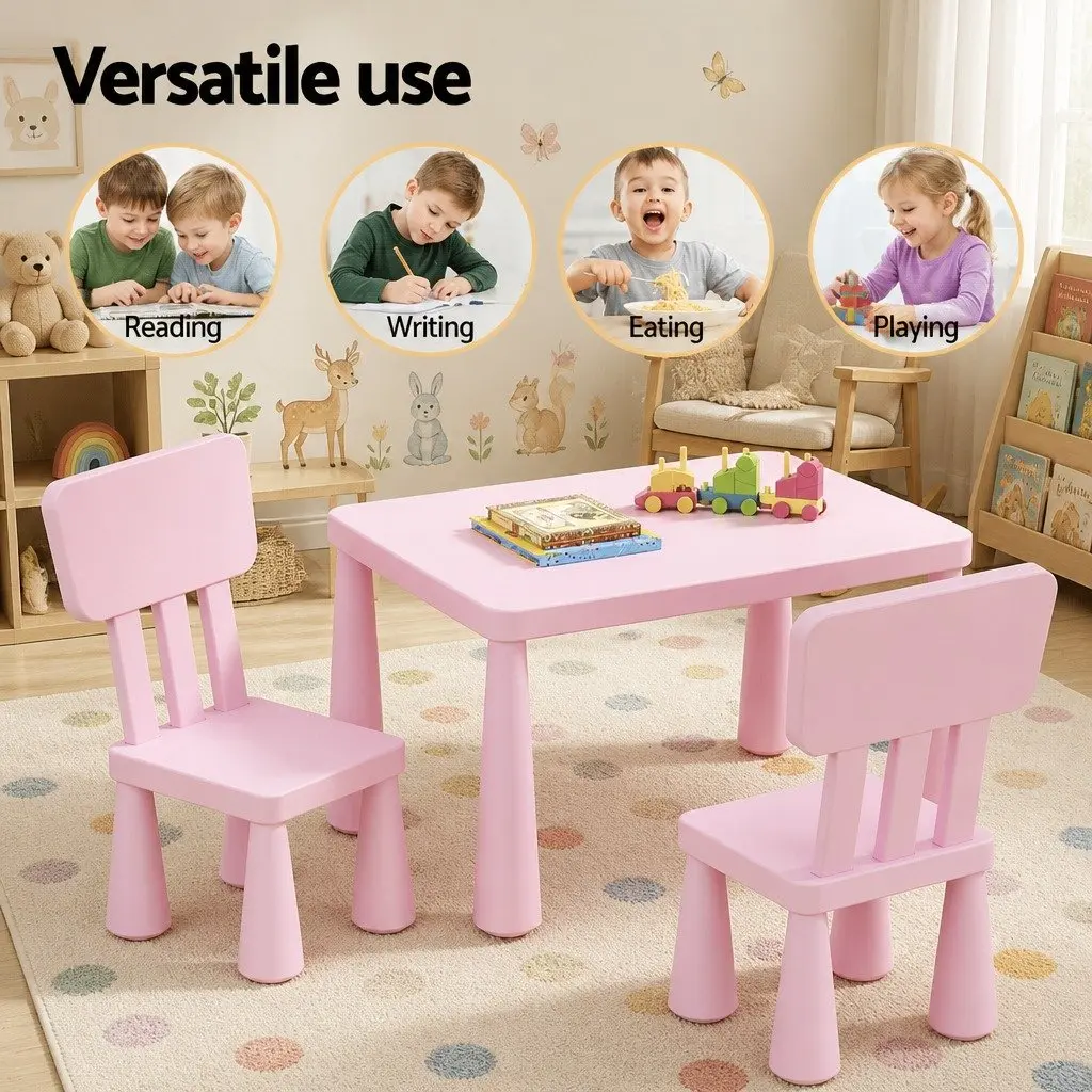 Kids Table and Chairs Set Pink 3 Years and Above Sturdy Construction Smooth Edges Easy to Clean