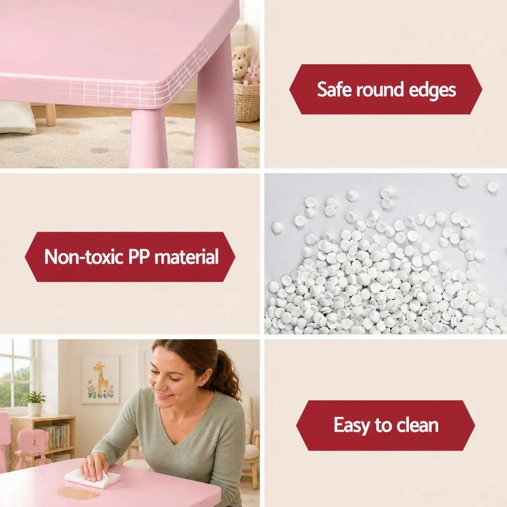 Kids Table and Chairs Set Pink 3 Years and Above Sturdy Construction Smooth Edges Easy to Clean