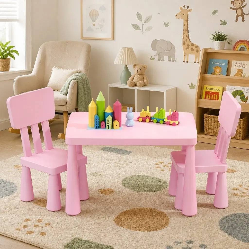 Kids Table and Chairs Set Pink 3 Years and Above Sturdy Construction Smooth Edges Easy to Clean