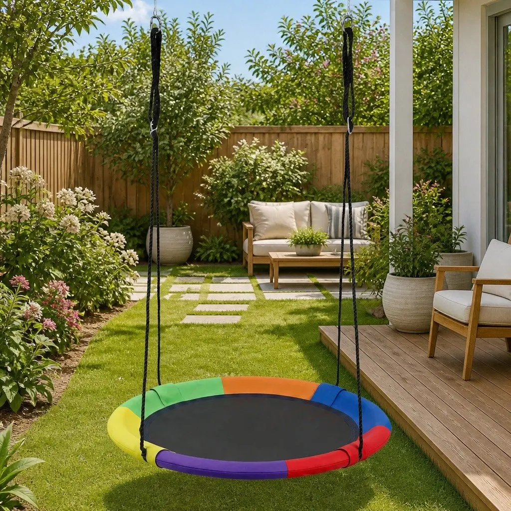 Hammock Tree Swing Multicolour 100cm Oval Platform Outdoor Garden Relaxation Seat