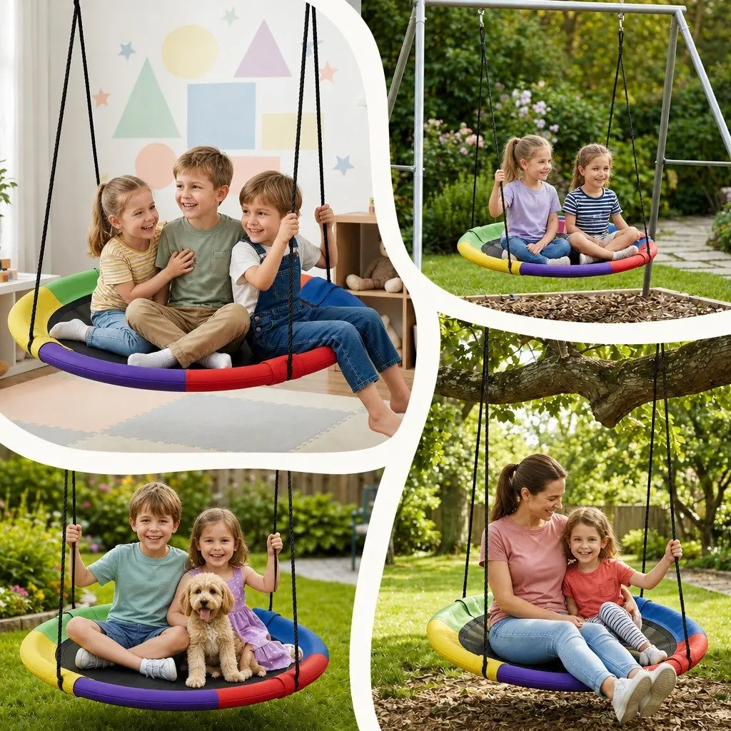 Hammock Tree Swing Multicolour 100cm Oval Platform Outdoor Garden Relaxation Seat