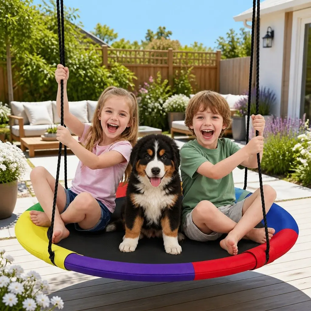 Hammock Tree Swing Multicolour 100cm Oval Platform Outdoor Garden Relaxation Seat
