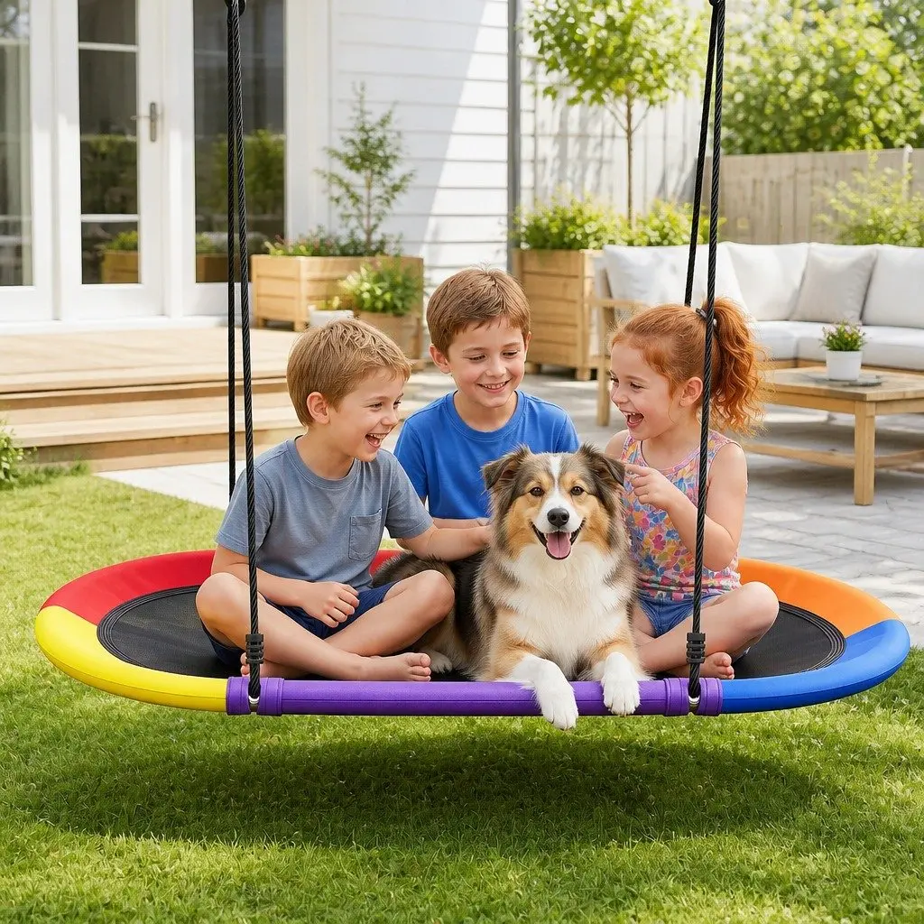 Outdoor Tree Swing Multicolour 150cm Oval Platform Adjustable Ropes Heavy-Duty Suspension Straps