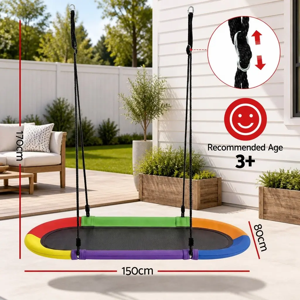 Outdoor Tree Swing Multicolour 150cm Oval Platform Adjustable Ropes Heavy-Duty Suspension Straps