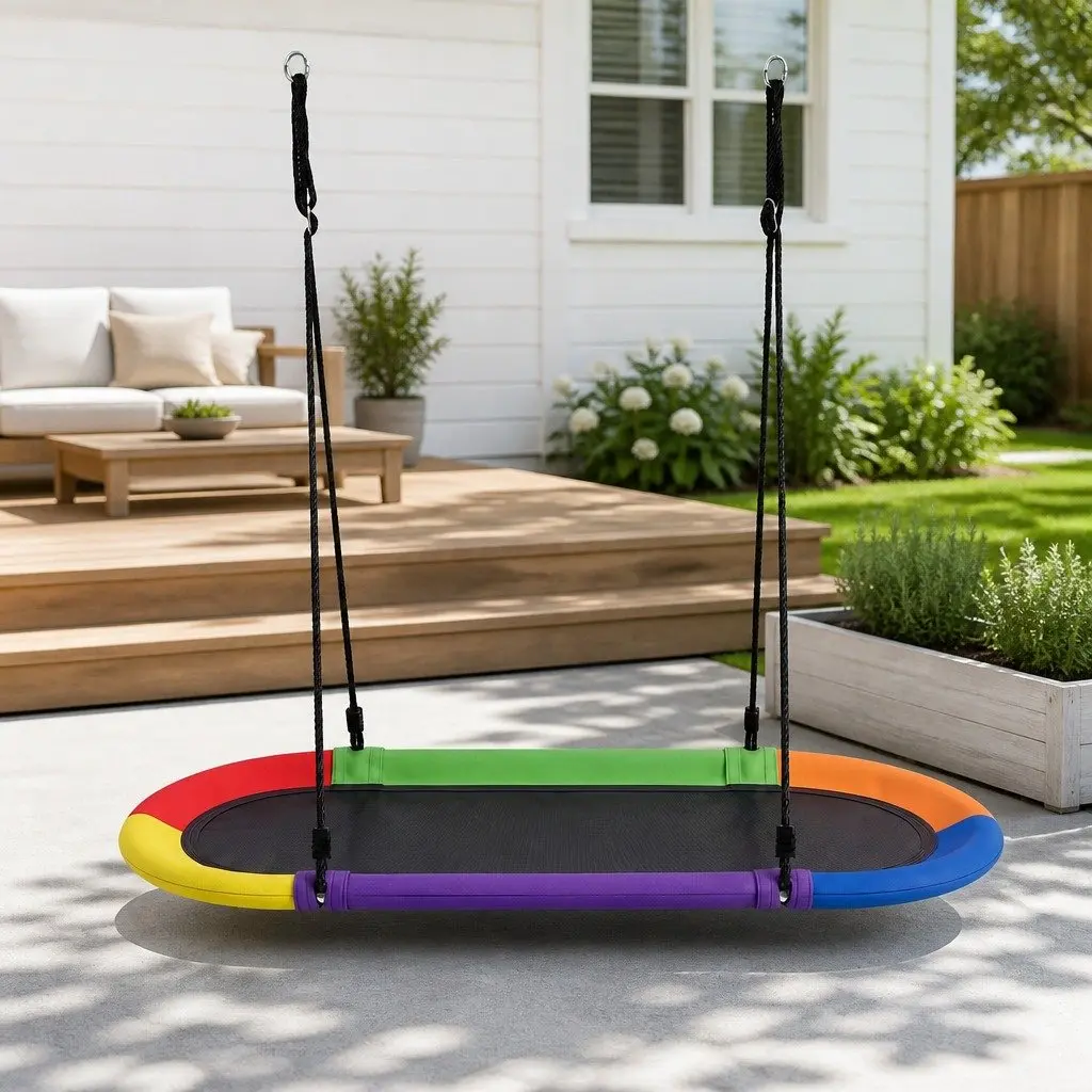 Outdoor Tree Swing Multicolour 150cm Oval Platform Adjustable Ropes Heavy-Duty Suspension Straps