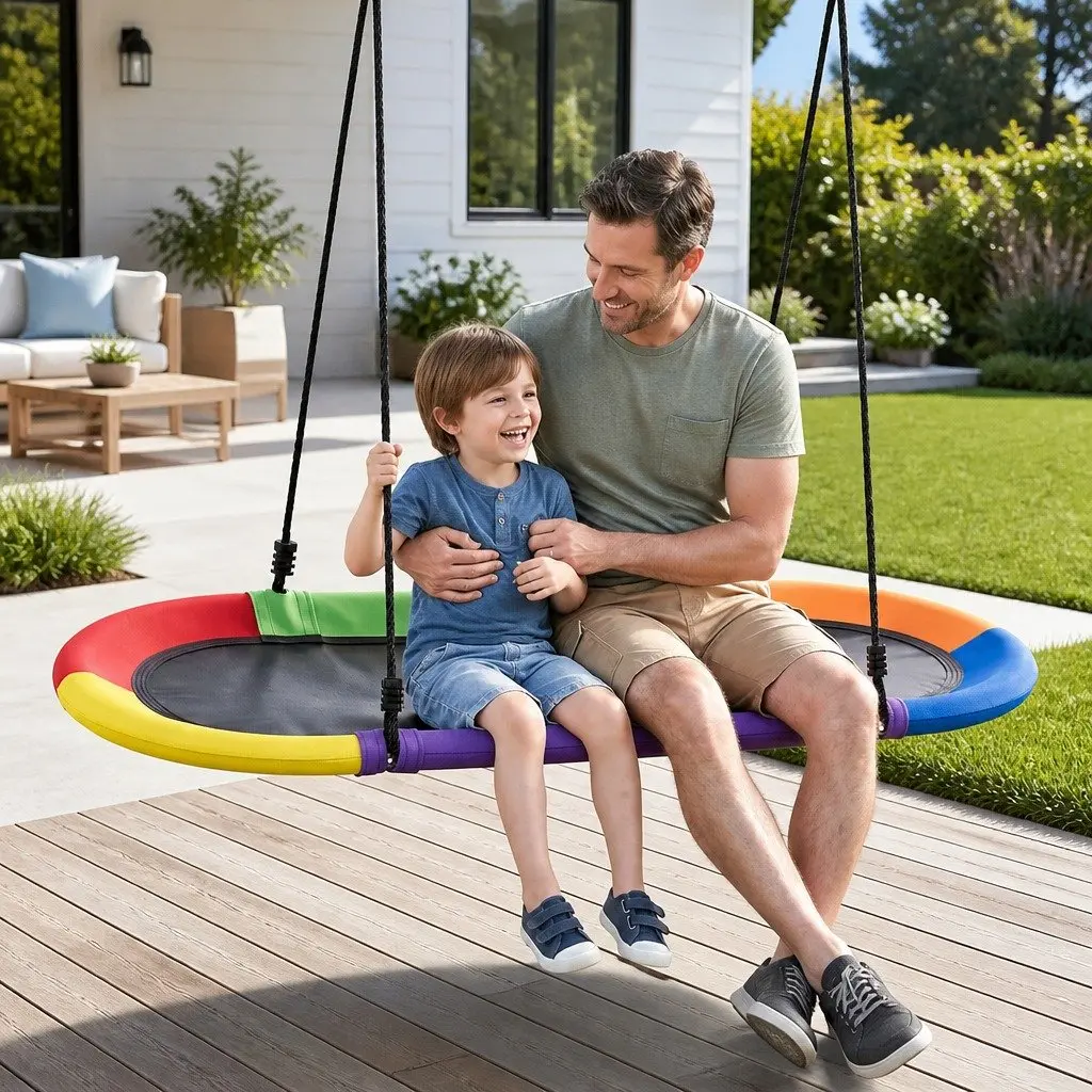 Outdoor Tree Swing Multicolour 150cm Oval Platform Adjustable Ropes Heavy-Duty Suspension Straps