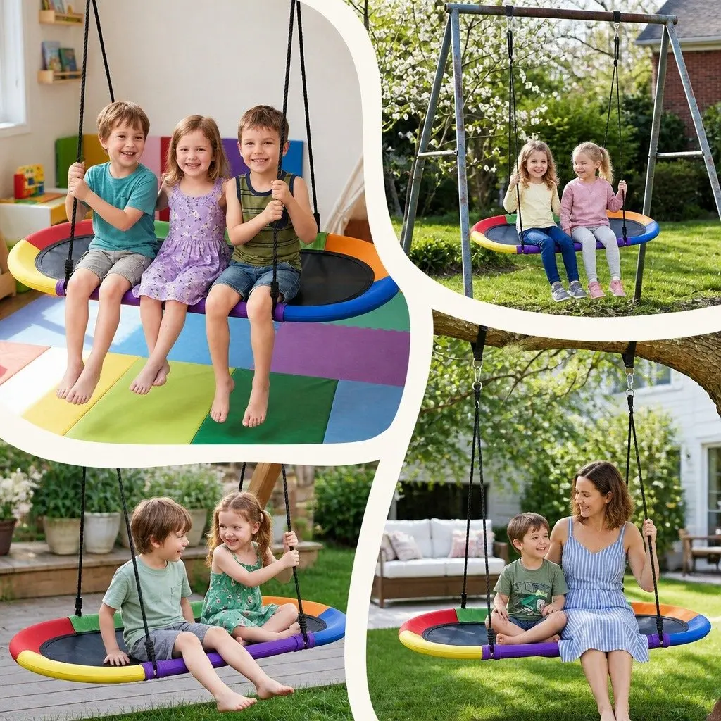 Outdoor Tree Swing Multicolour 150cm Oval Platform Adjustable Ropes Heavy-Duty Suspension Straps